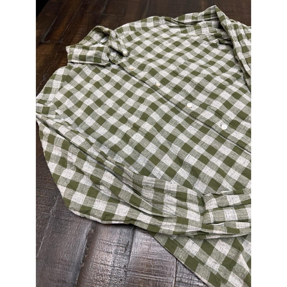 Gustin Shirt Mens Medium Green Check Long Sleeve Button Down Cotton Casual